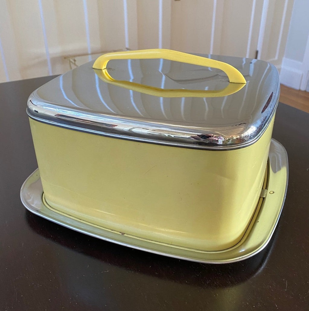 Vintage Cake Carrier Lincoln BeautyWare Yellow Chrome Mid Century Retro 1950s -Cook Street Vintage