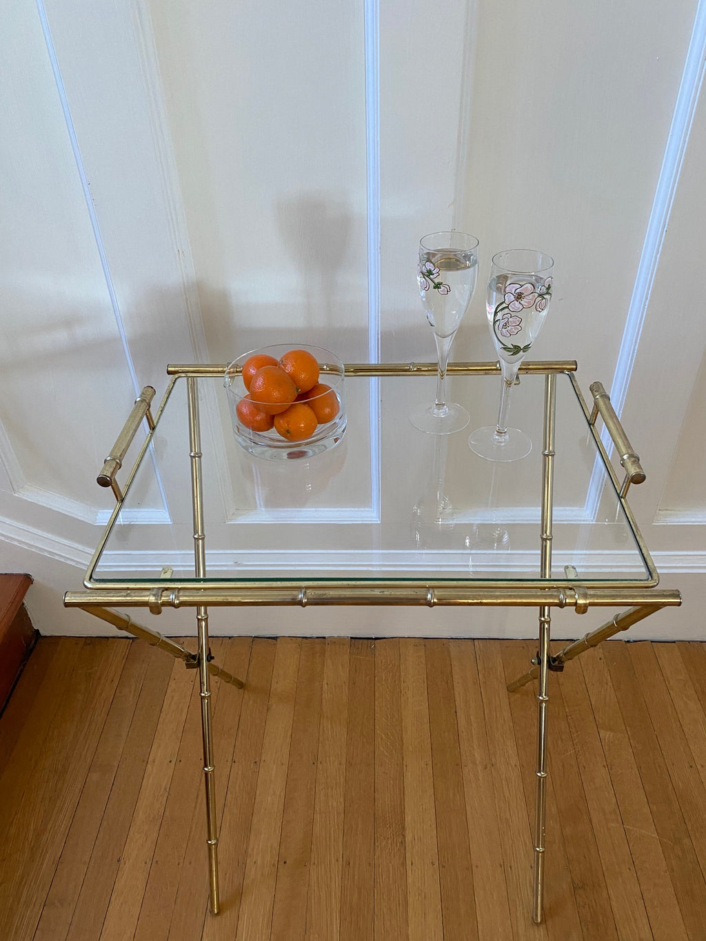 Fabulous vintage folding brass butler's side table with removable glass tray-Cook Street Vintage