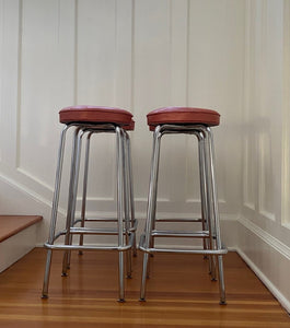 Set of 4 Retro Mattawa Chrome and Vinyl Stools- Cook Street Vintage