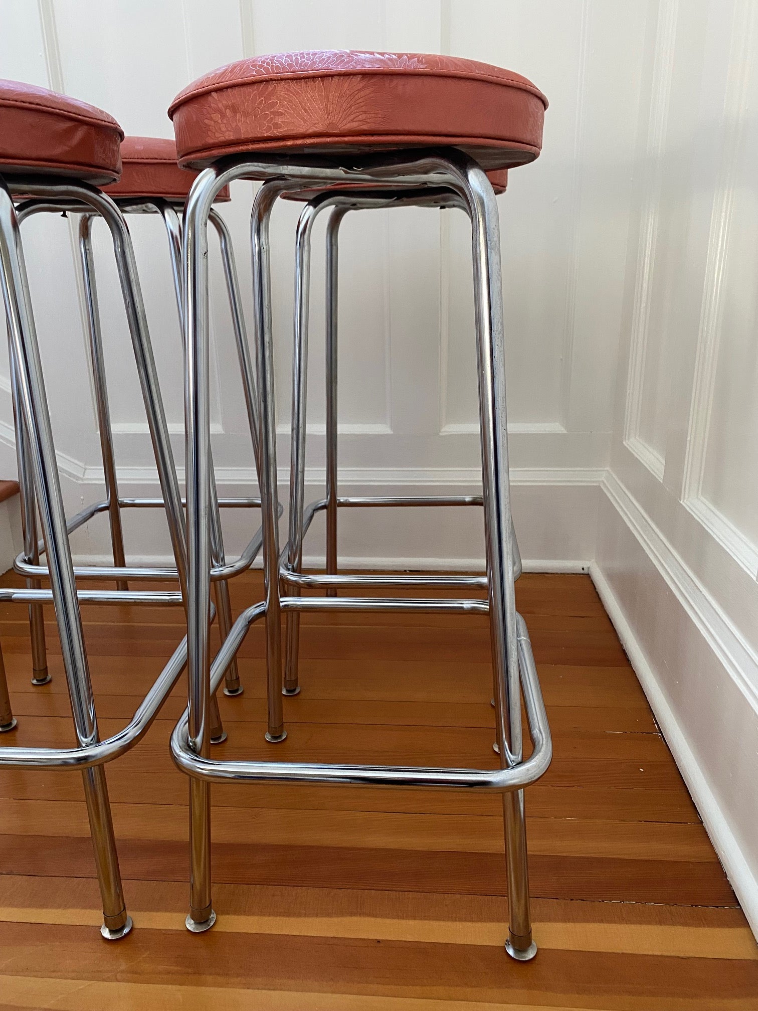 Set of 4 Retro Mattawa Chrome and Vinyl Stools- Cook Street Vintage