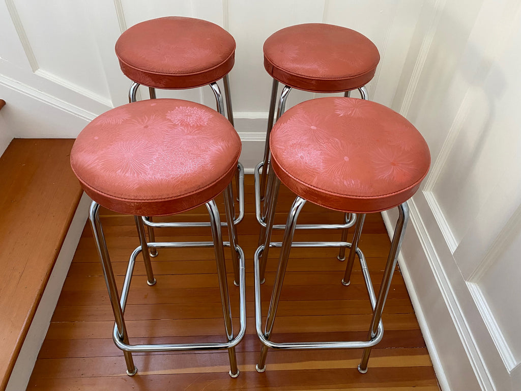 Set of 4 Retro Mattawa Chrome and Vinyl Stools- Cook Street Vintage