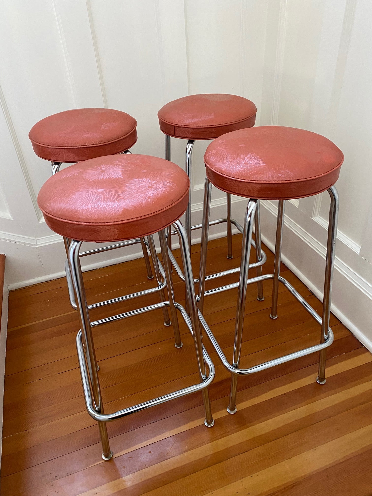 Set of 4 Retro Mattawa Chrome and Vinyl Stools- Cook Street Vintage