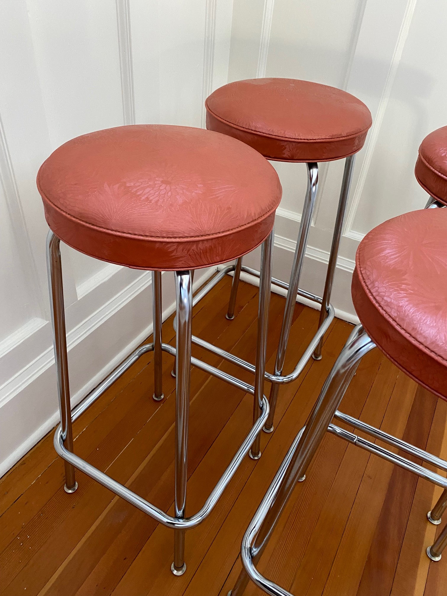 Set of 4 Retro Mattawa Chrome and Vinyl Stools- Cook Street Vintage