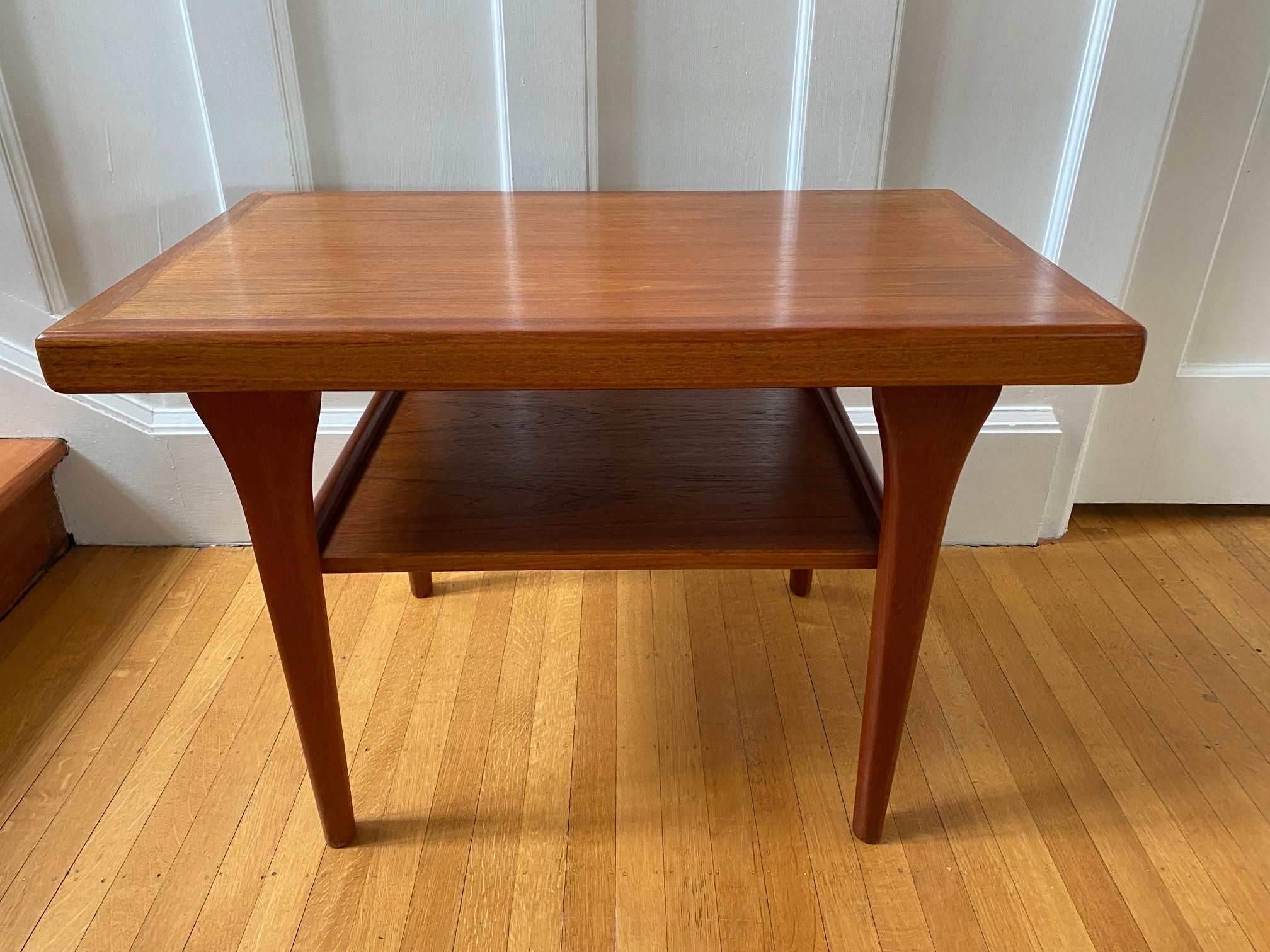 Small Two Level Danish Teak Side Coffee Table with Sculpted Legs- Cook Street Vintage