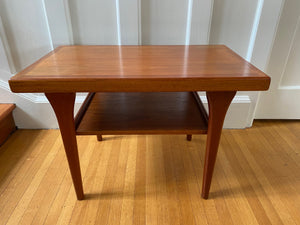 Small Two Level Danish Teak Side Coffee Table with Sculpted Legs- Cook Street Vintage