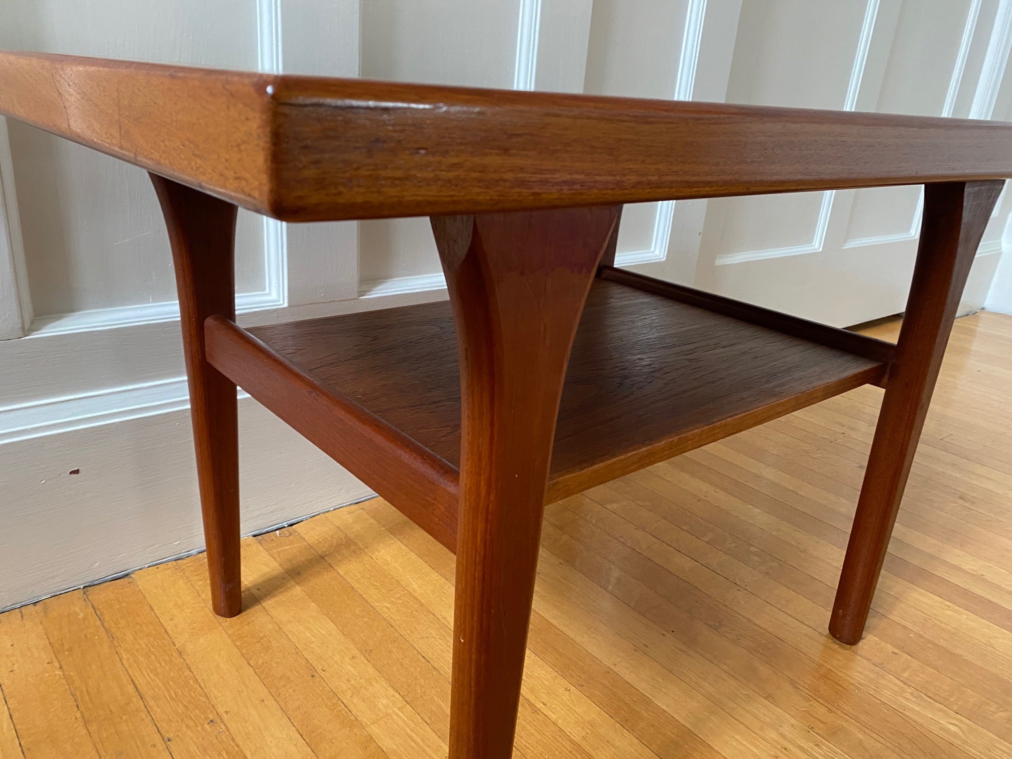 Small Two Level Danish Teak Side Coffee Table with Sculpted Legs- Cook Street Vintage