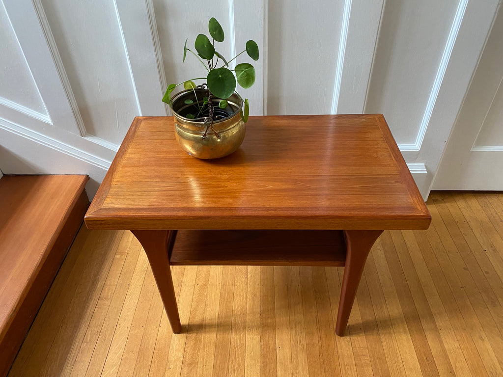 Small Two Level Danish Teak Side Coffee Table with Sculpted Legs- Cook Street Vintage