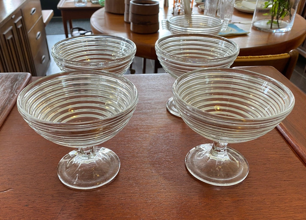 4 Anchor Hocking Manhattan Ware art Deco style stemmed dessert dishes- Cook Street Vintage