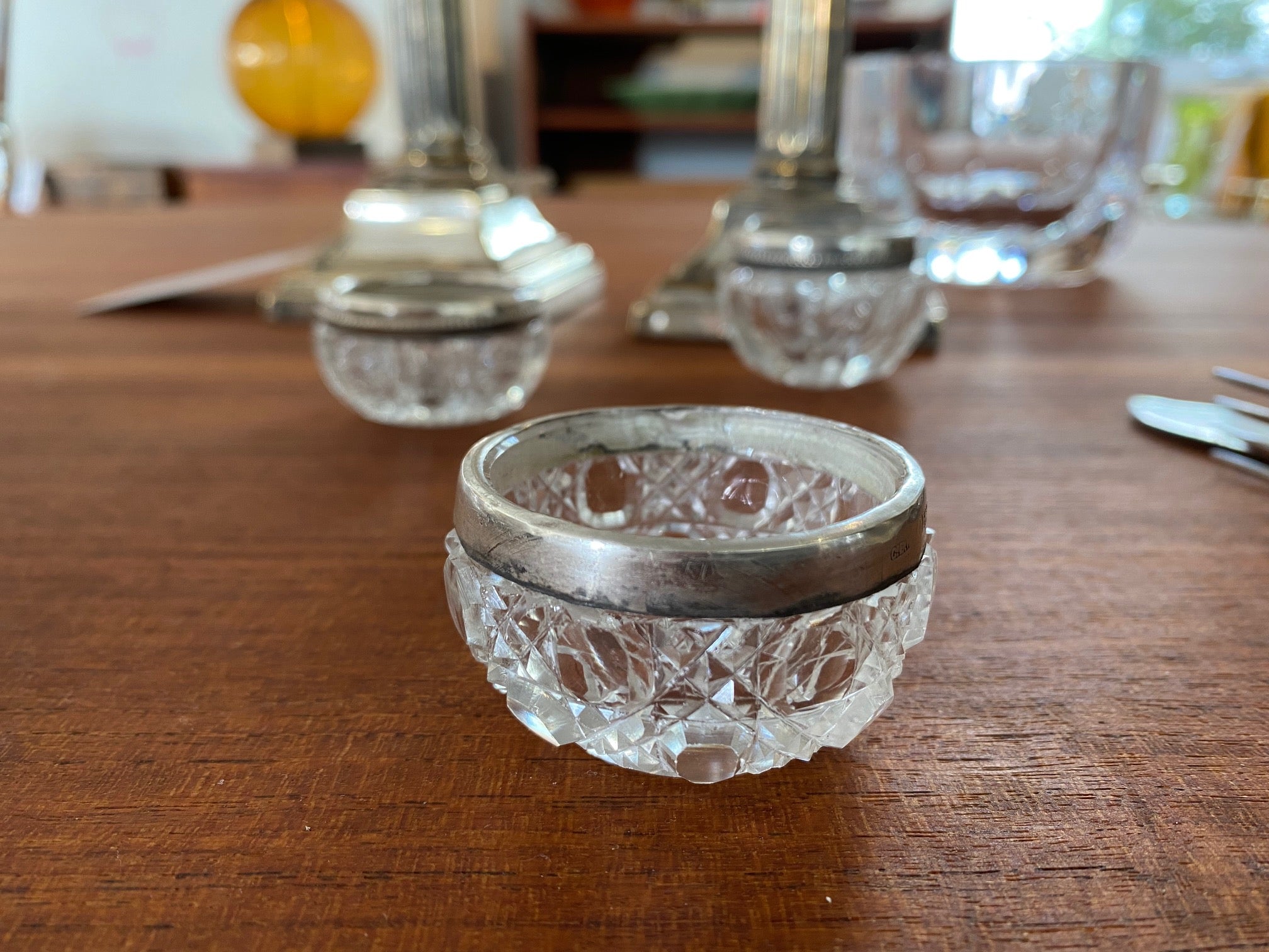 Silver and Crystal Salt Cellar- Cook Street Vintage