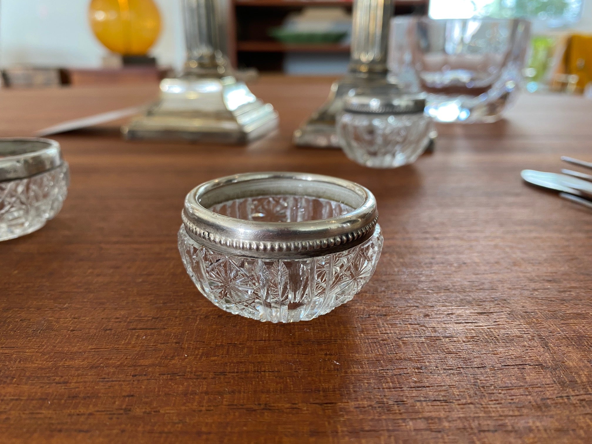 Silver and Crystal Salt Cellar- Cook Street Vintage