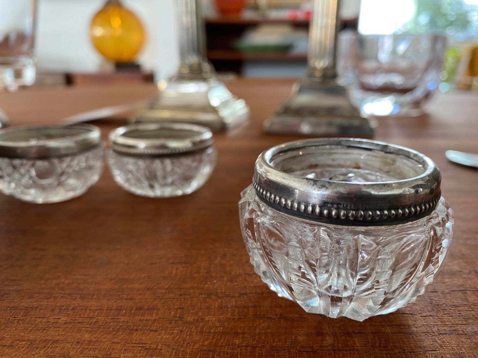 Silver and Crystal Salt Cellar- Cook Street Vintage