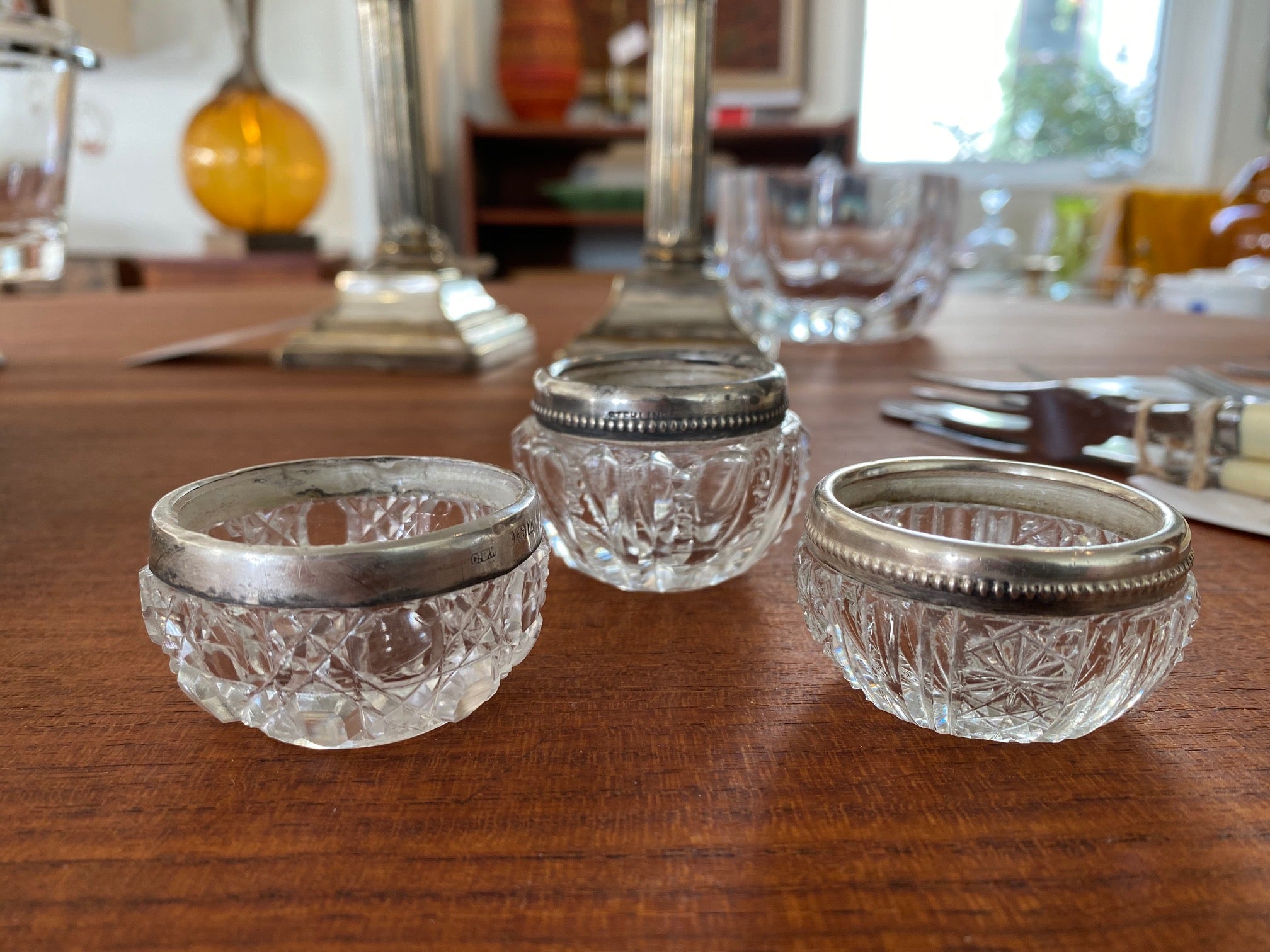 Silver and Crystal Salt Cellar- Cook Street Vintage