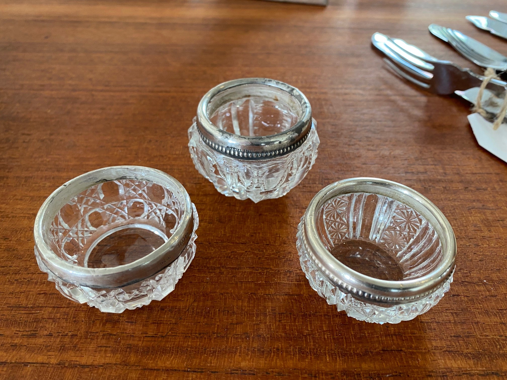 Silver and Crystal Salt Cellar- Cook Street Vintage