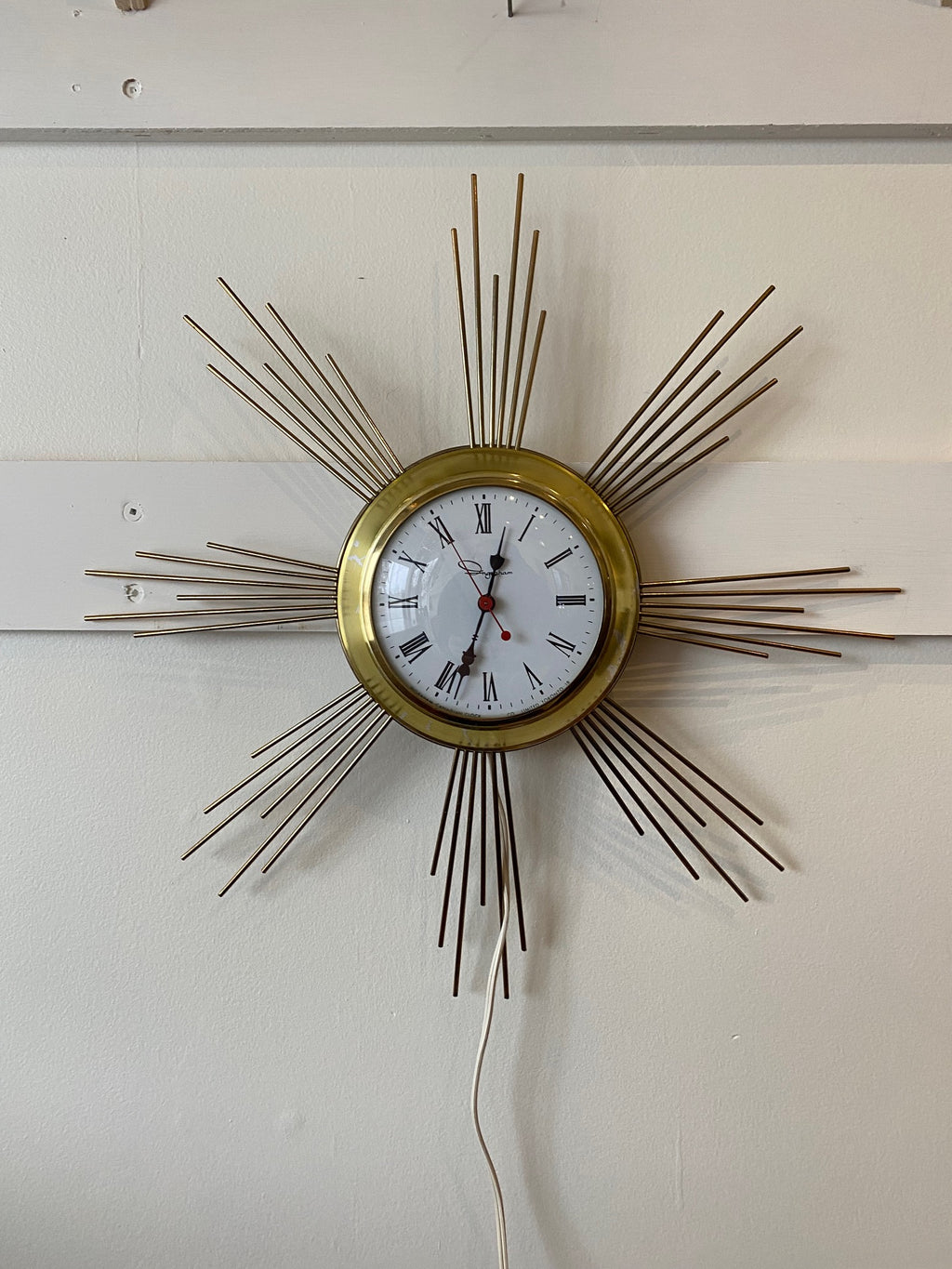 Ingram Brass Starburst Electric Clock- Cook Street Vintage