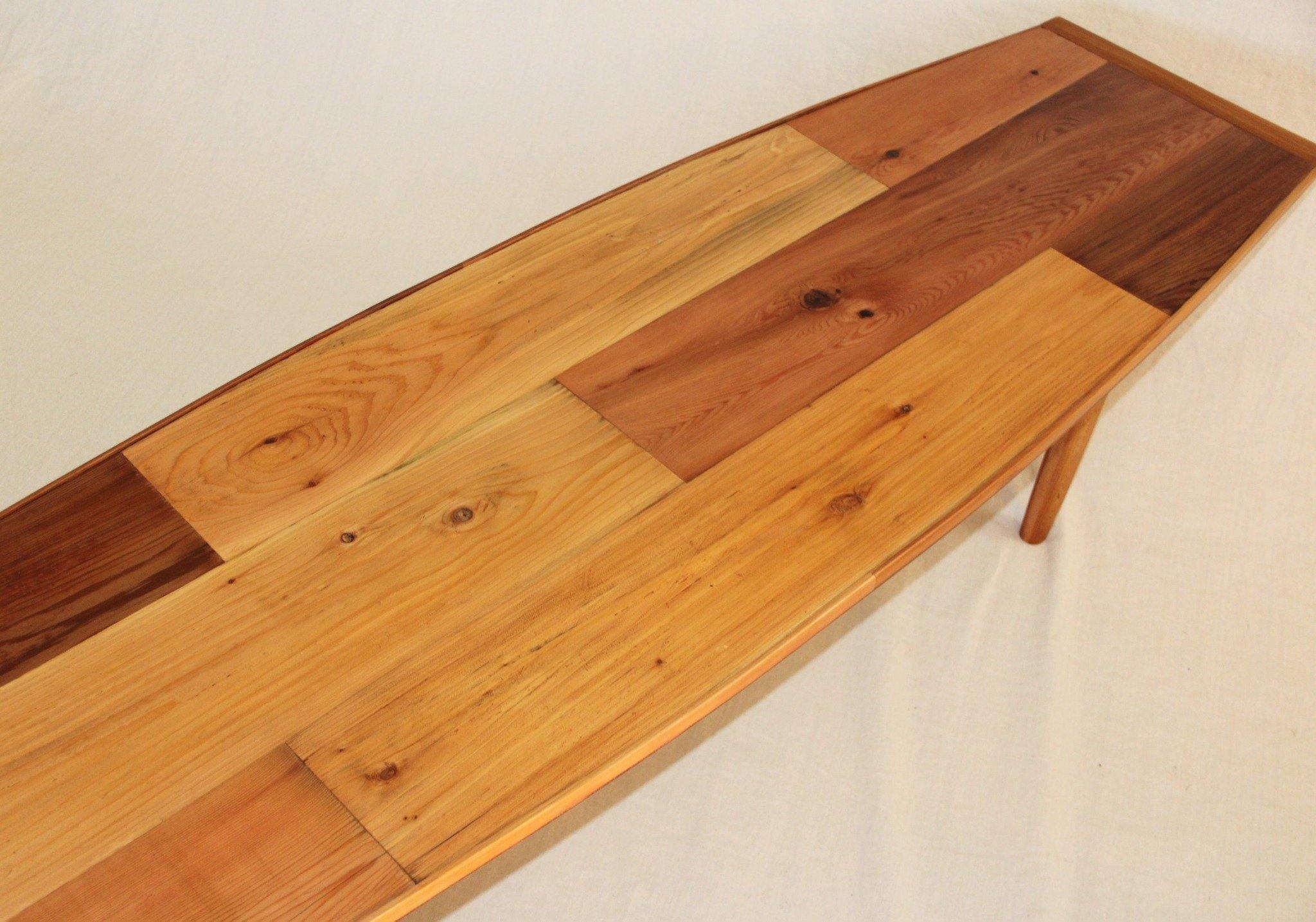 Close up detail of reclaimed cedar on Surfboard Coffee Table- Cook Street Vintage