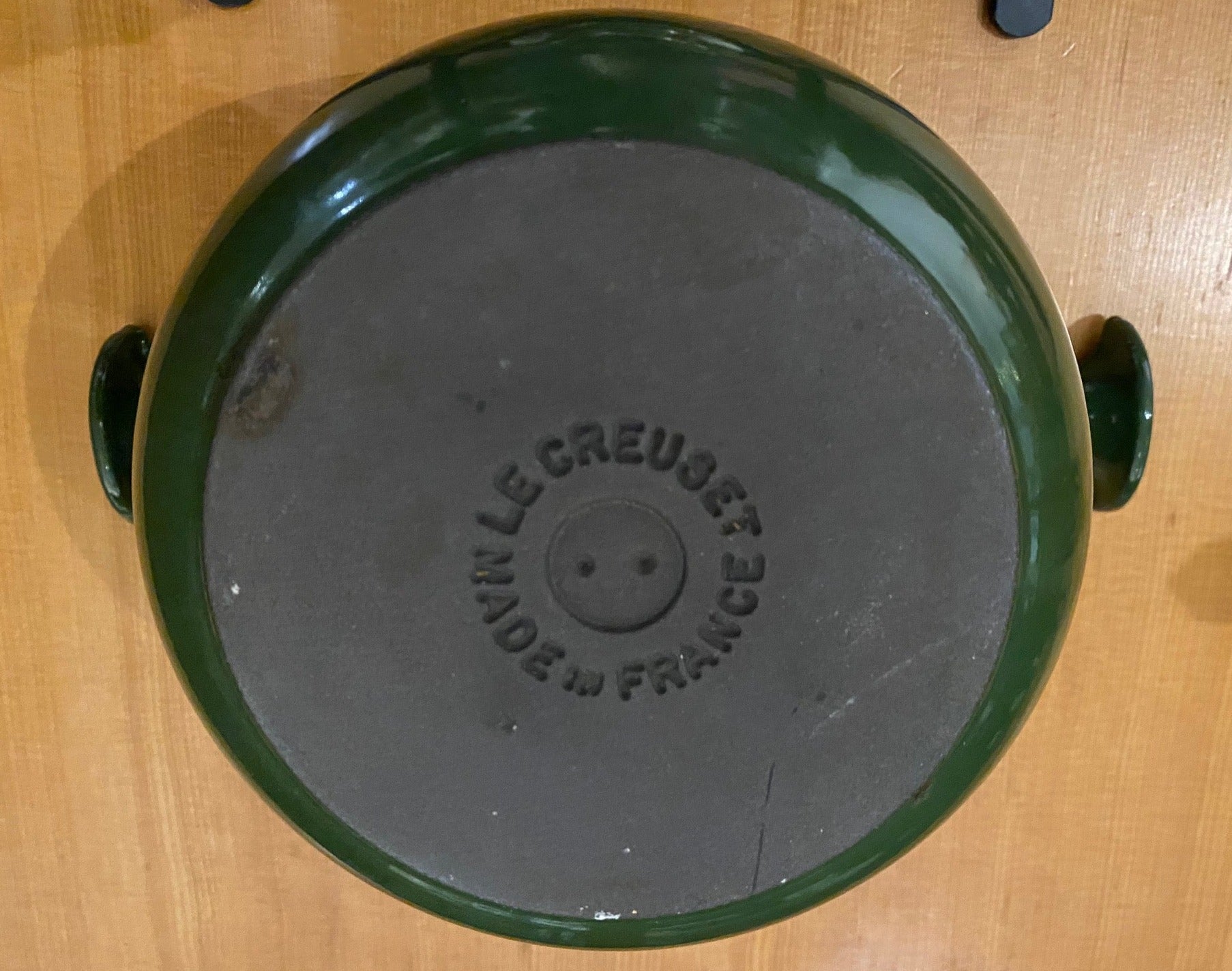 Bottom of Enzo Marie Green Le Crueset Fondue-Cook Street Vintage