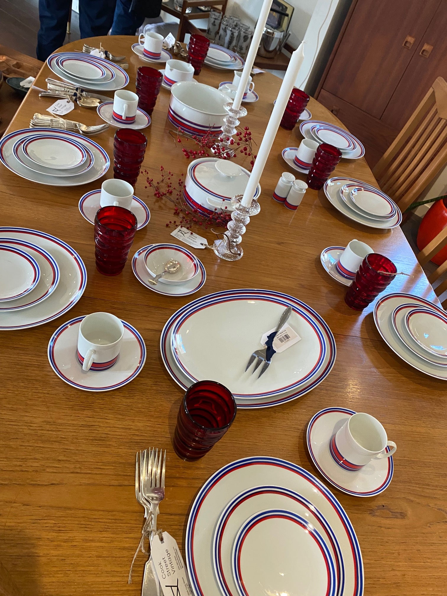 Vintage Thomas White, Red and Blue China For 12- Cook Street Vintage
