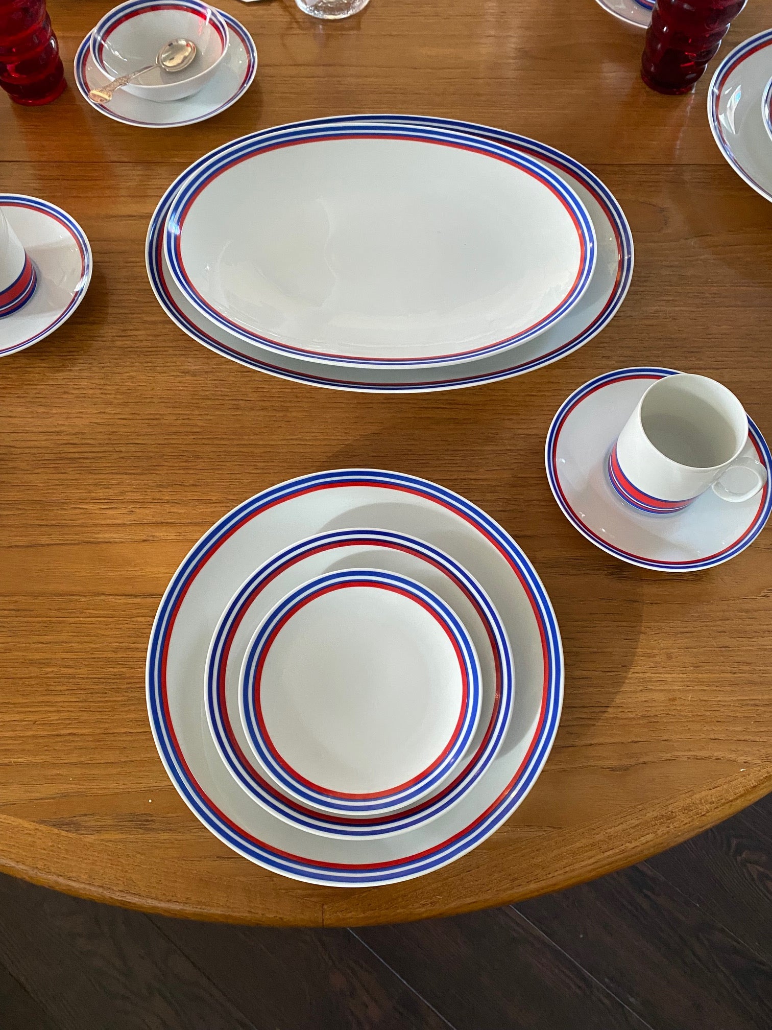 Vintage Thomas White, Red and Blue China For 12- Cook Street Vintage