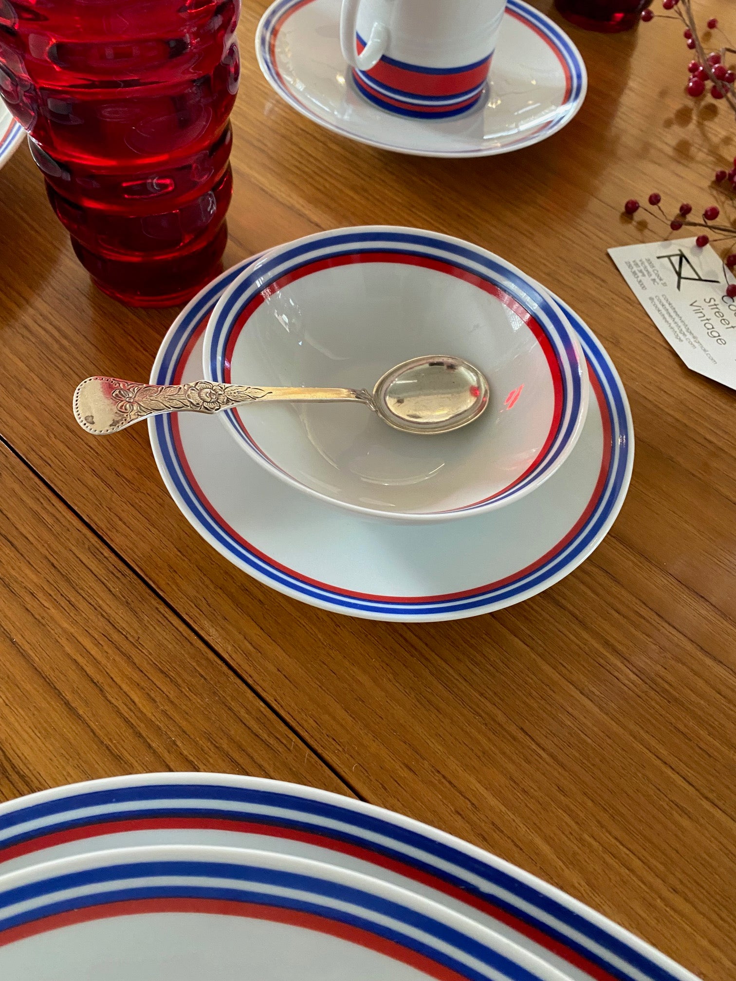 Vintage Thomas White, Red and Blue China For 12- Cook Street Vintage