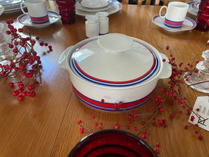 Vintage Thomas White, Red and Blue China covered casserole- Cook Street Vintage