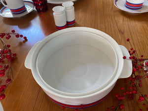Vintage Thomas White, Red and Blue China covered casserole with lid removed- Cook Street Vintage