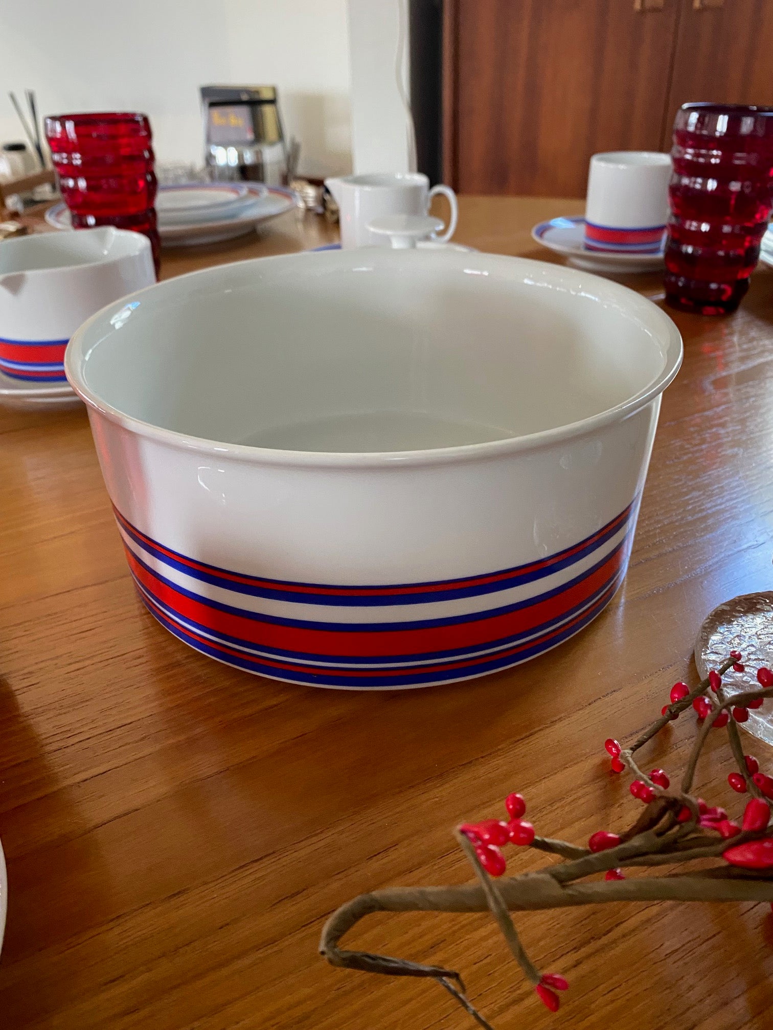 Vintage Thomas White, Red and Blue China large serving bowl- Cook Street Vintage