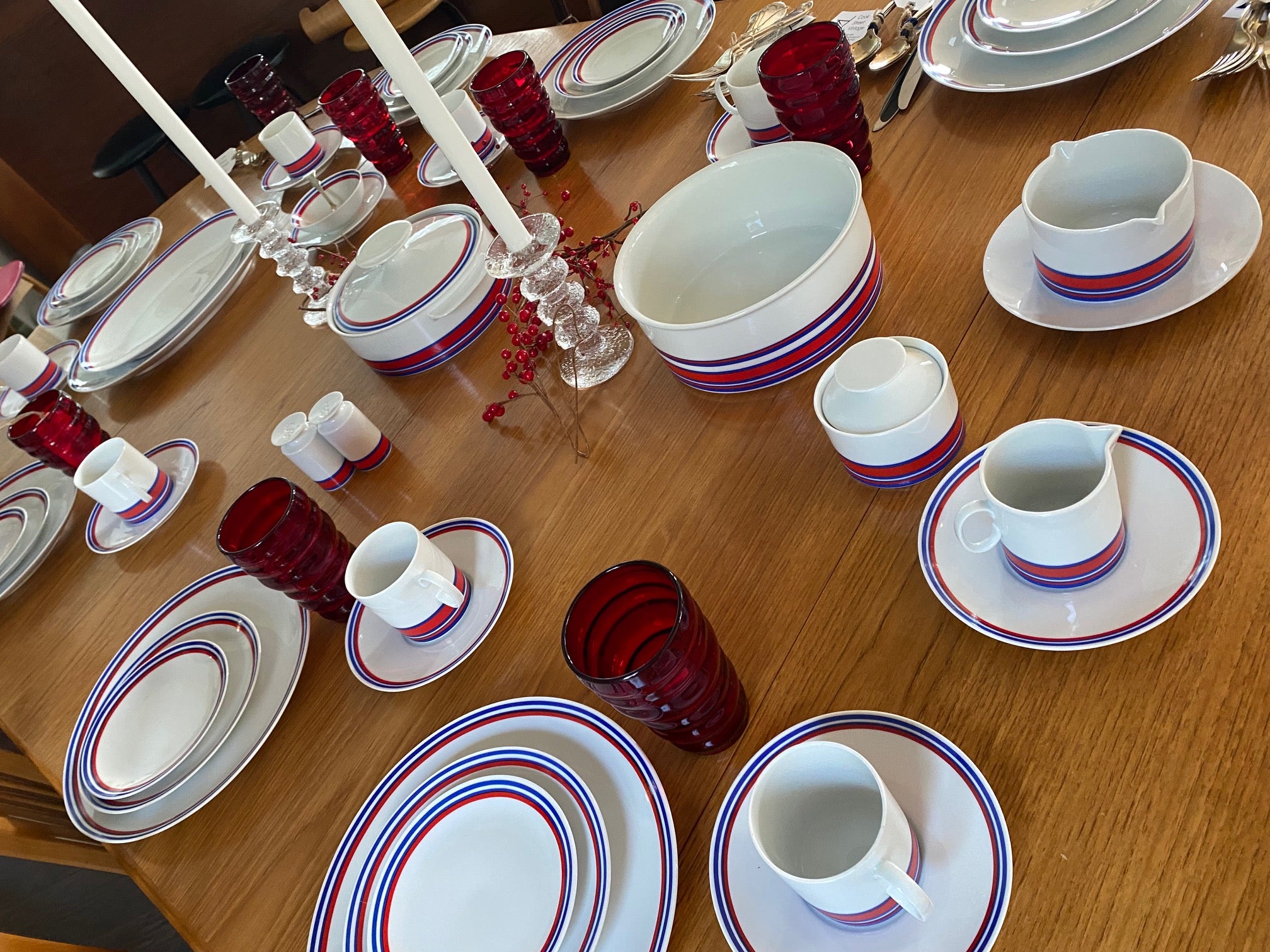 Vintage Thomas White, Red and Blue China For 12- Cook Street Vintage