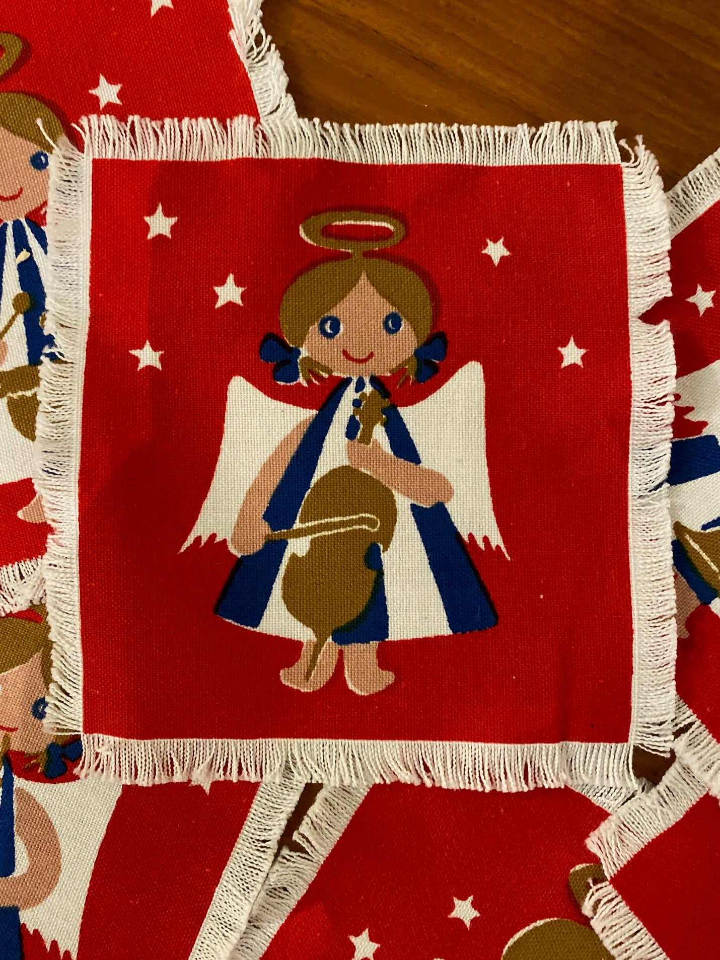 Cello player in Set of 6 Aase and Preben Jangaard Musical Angels Napkins- Cook Street Vintage