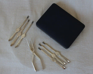 set of 6 sterling silver shellfish forks with shell cracker with original case - Cook Street Vintage