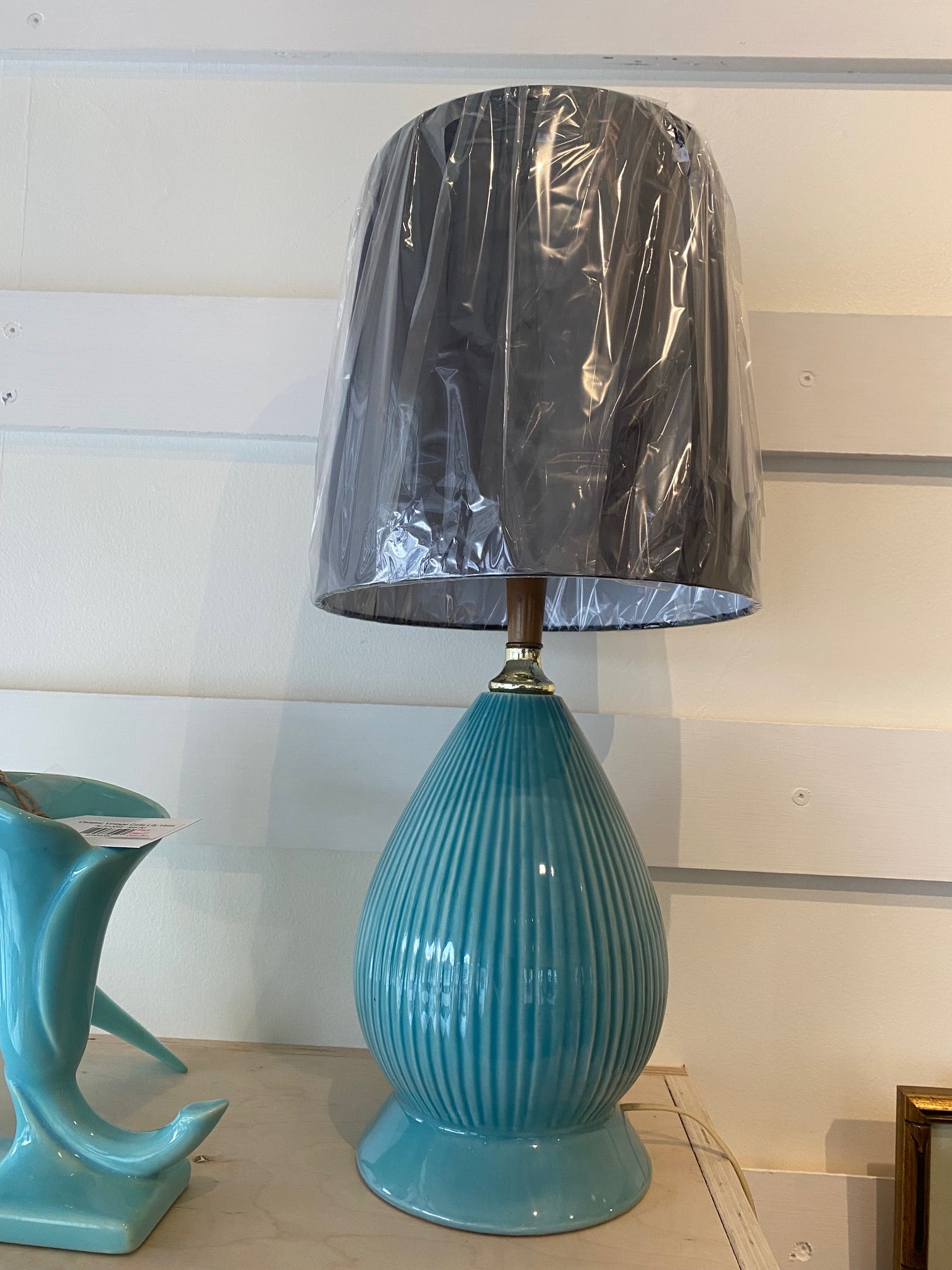 Vintage Aqua Blue Ceramic Table Lamp- Cook Street Vintage