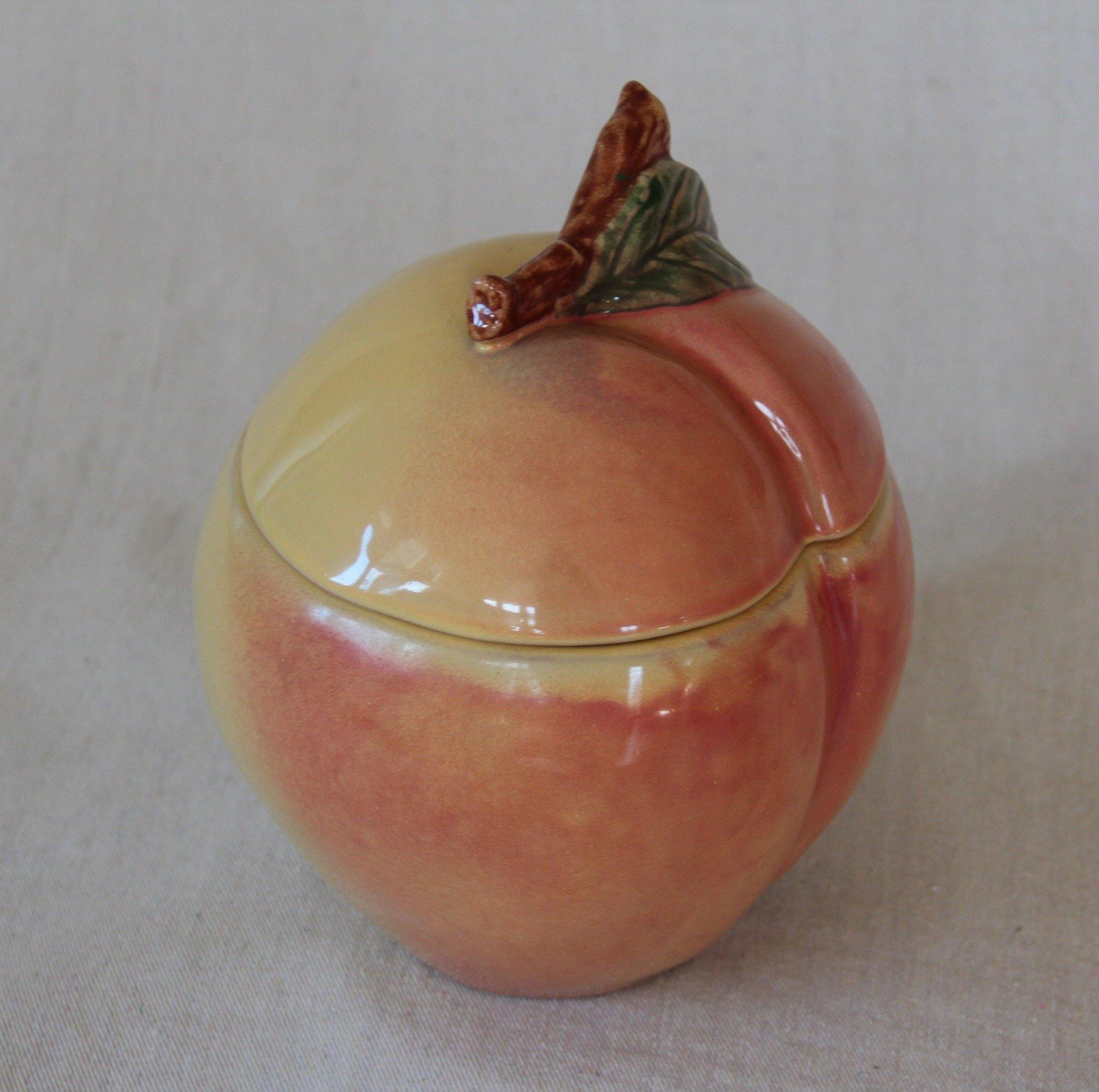 Back Side of Block Molde Peach Cookie Jar with lid on- Cook Street Vintage