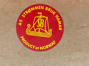 label for Vintage Strommen Bruk Hamar Expanding Sewing Kit- Cook Street Vintage