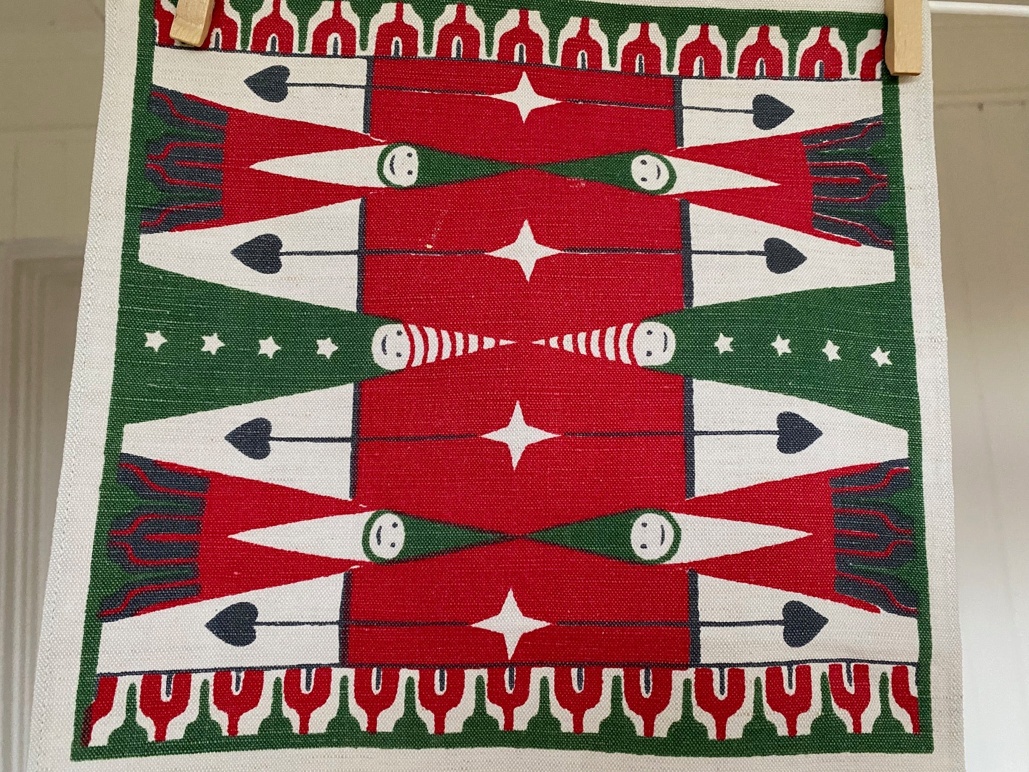 Red, Green and Blue Scandinavian Linen Table Runner