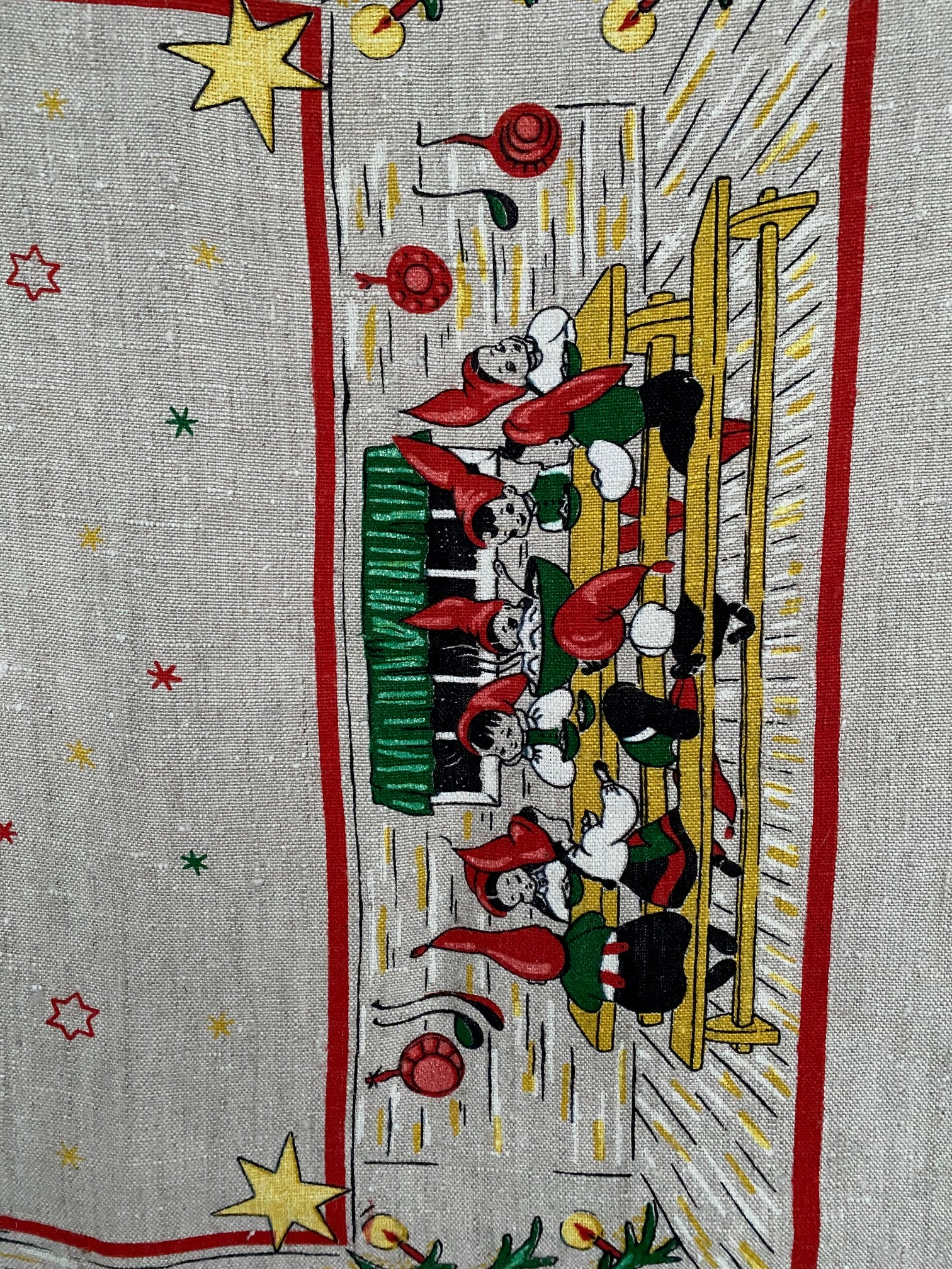 Sweet Vintage Scandinavian Table Cloth with Elves at Dinner
