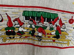 Sweet Vintage Scandinavian Table Cloth with Elves at Dinner