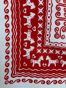 Traditional Scandinavian Dala Horses and Hearts Christmas Table Cloth