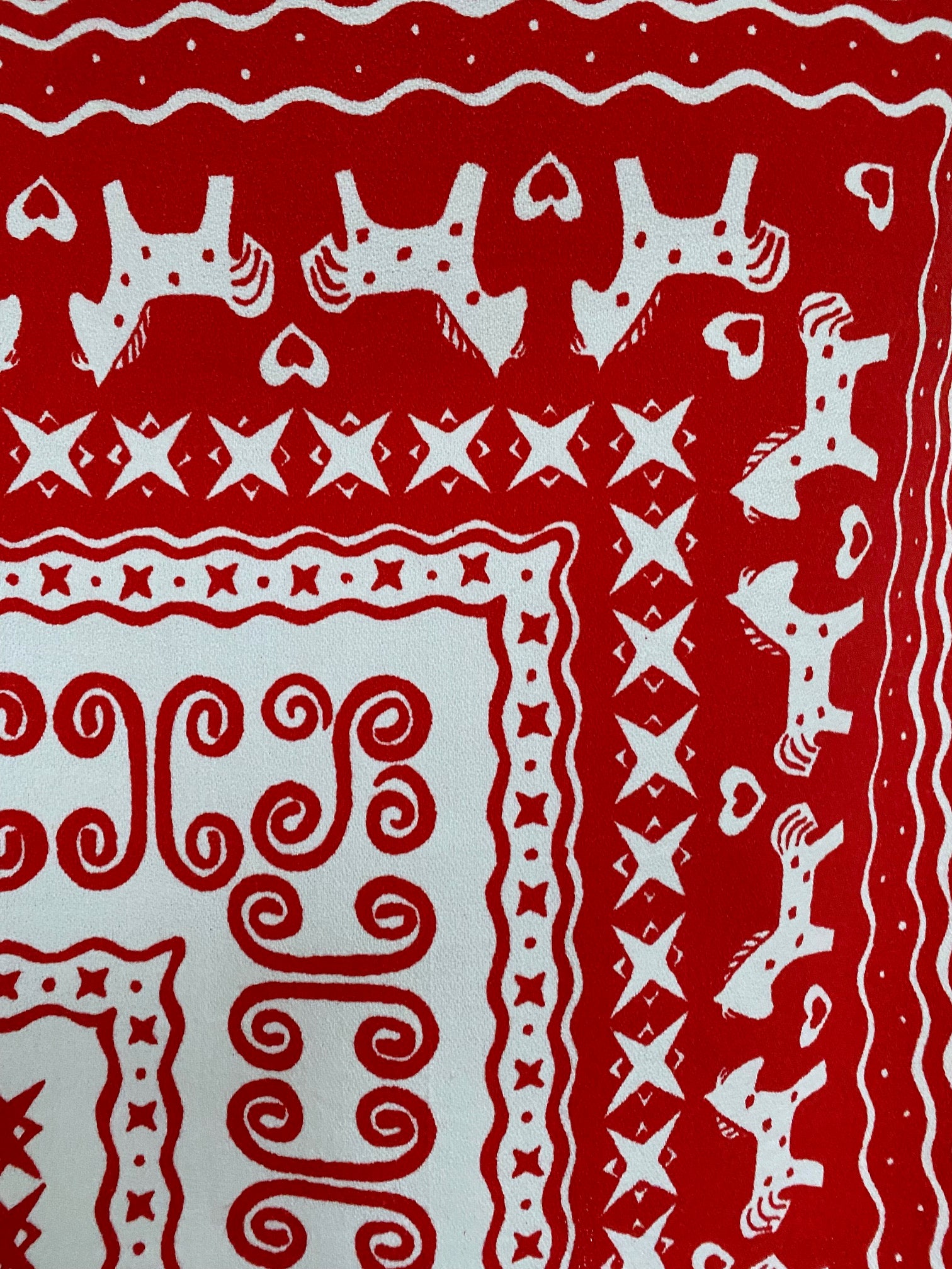 Traditional Scandinavian Dala Horses and Hearts Christmas Table Cloth