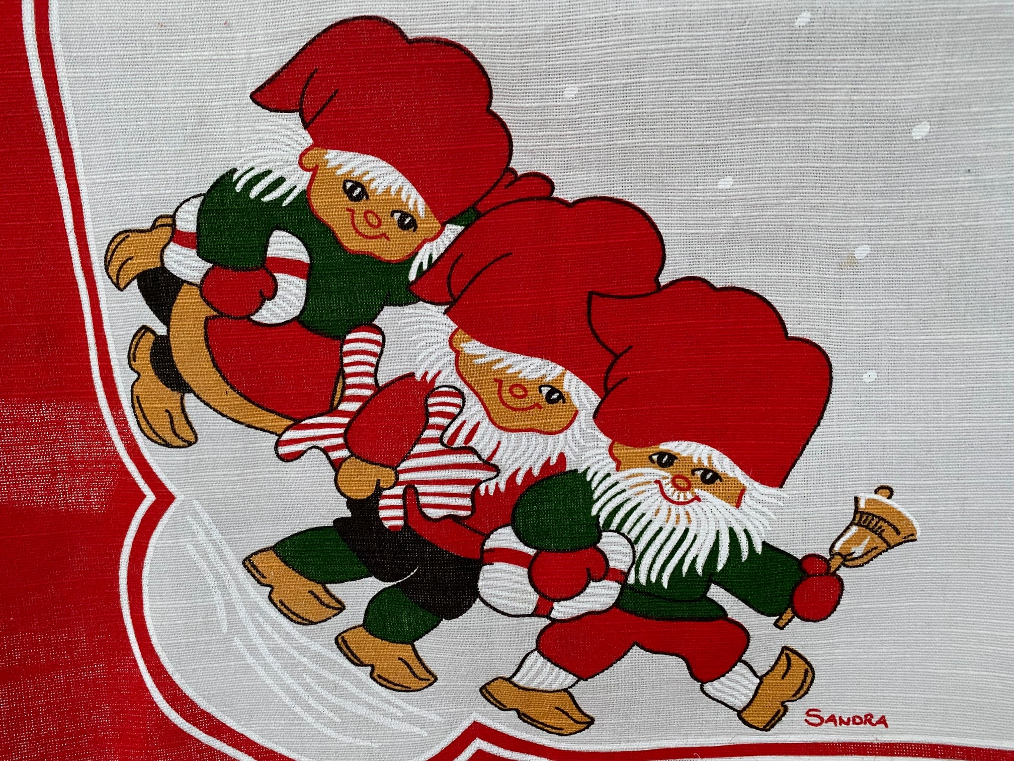 Three elves, Sandra design linen table cloth
