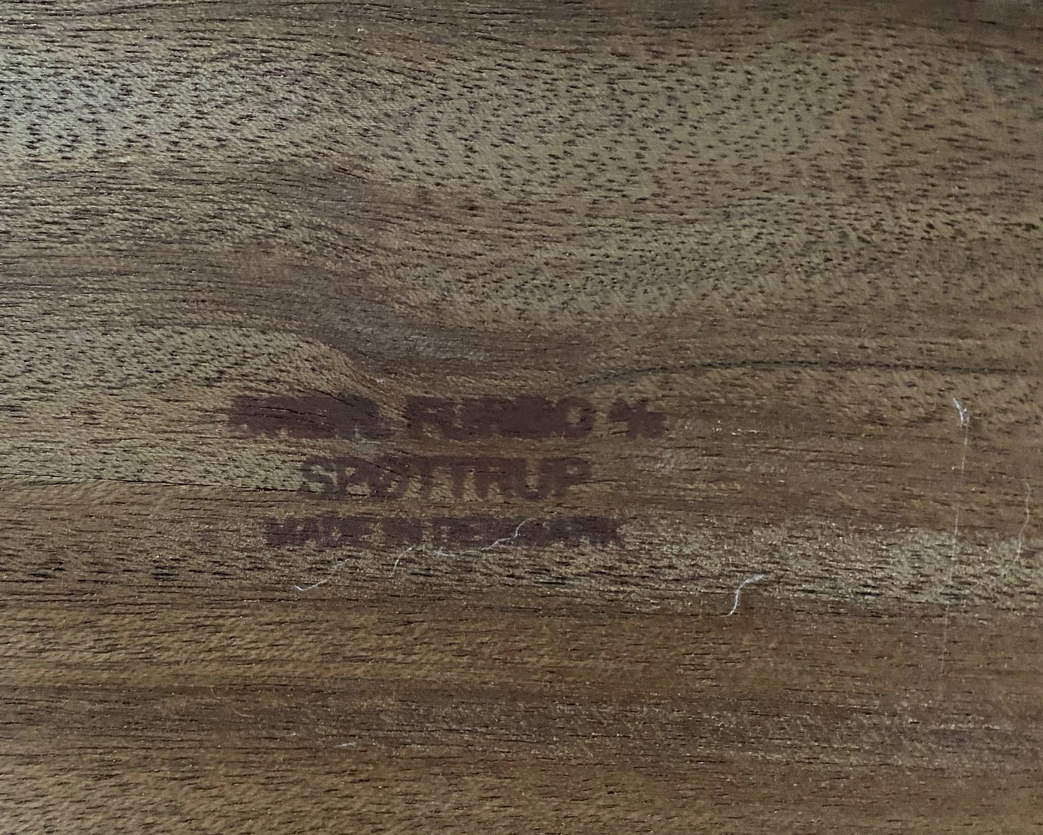Merchandise stamp on bottom of top tray of Teak Cart by Furbo Spøttrup- Cook Street Vintage