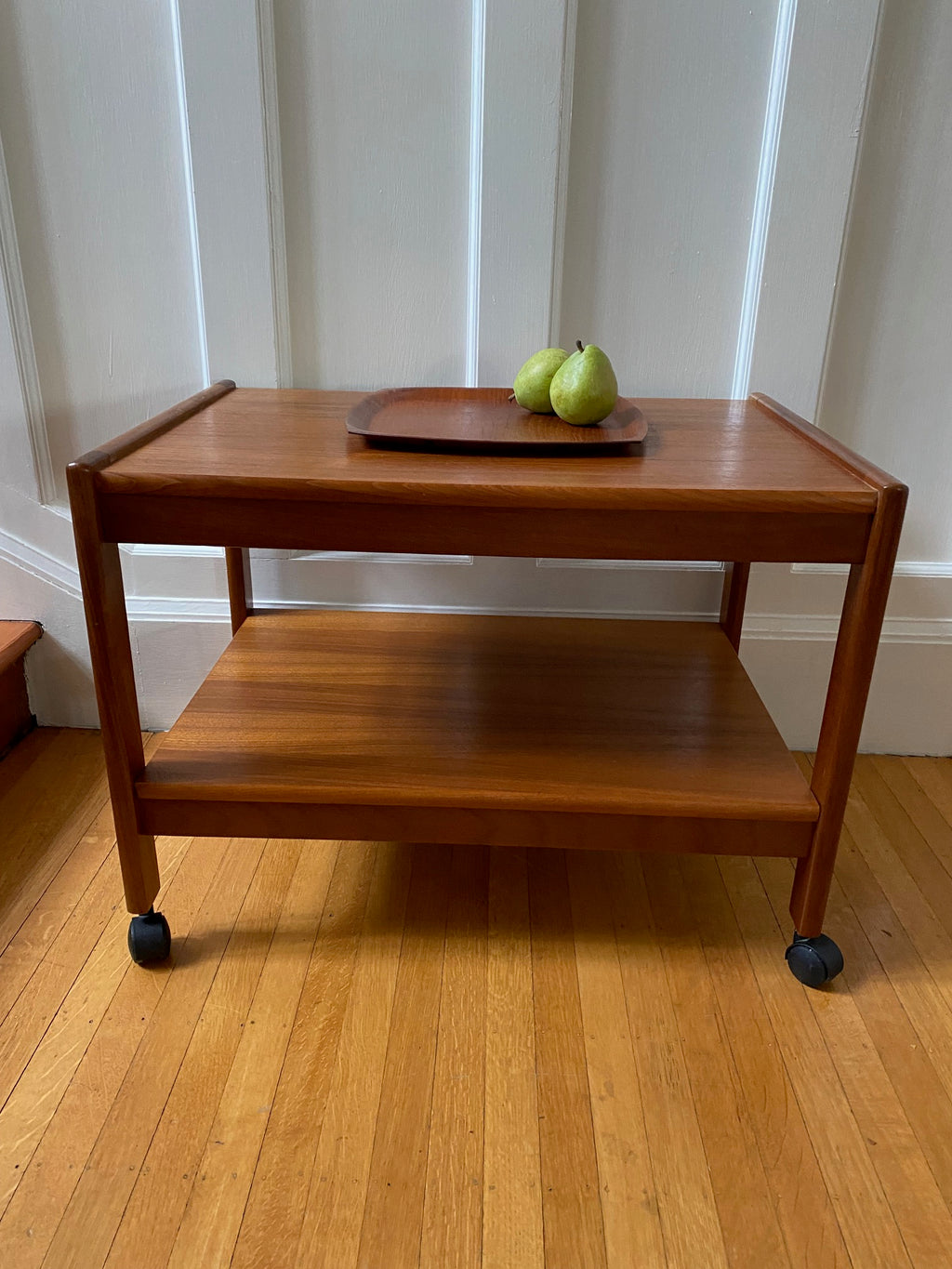 Teak cart with Square Vintage Molded Teak Tray- Cook Street Vintage
