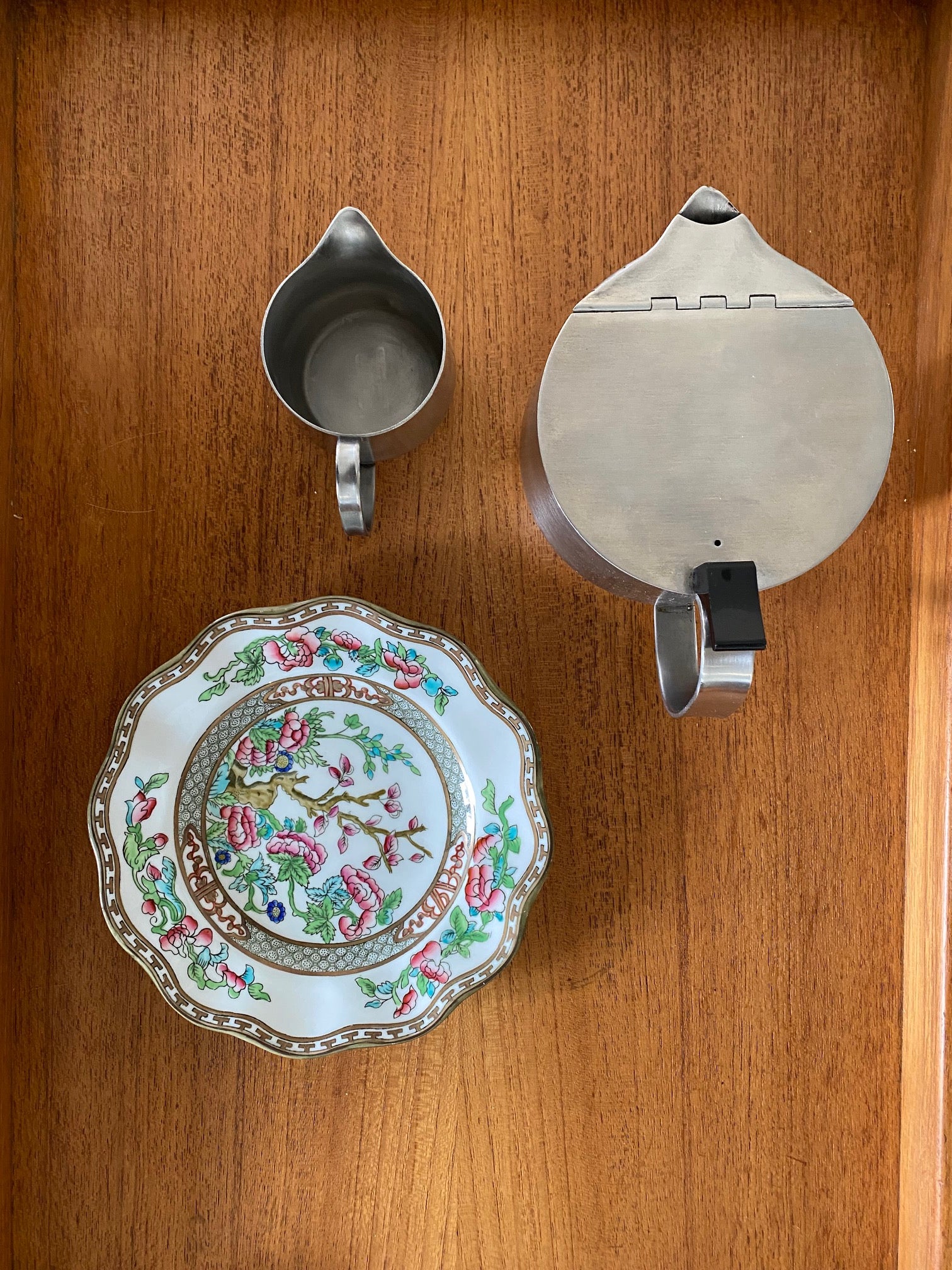Viners of Sheffield Marquis of Queensbury Tea Pot and Creamer with India tree ceramic plate- Cook Street Vintage