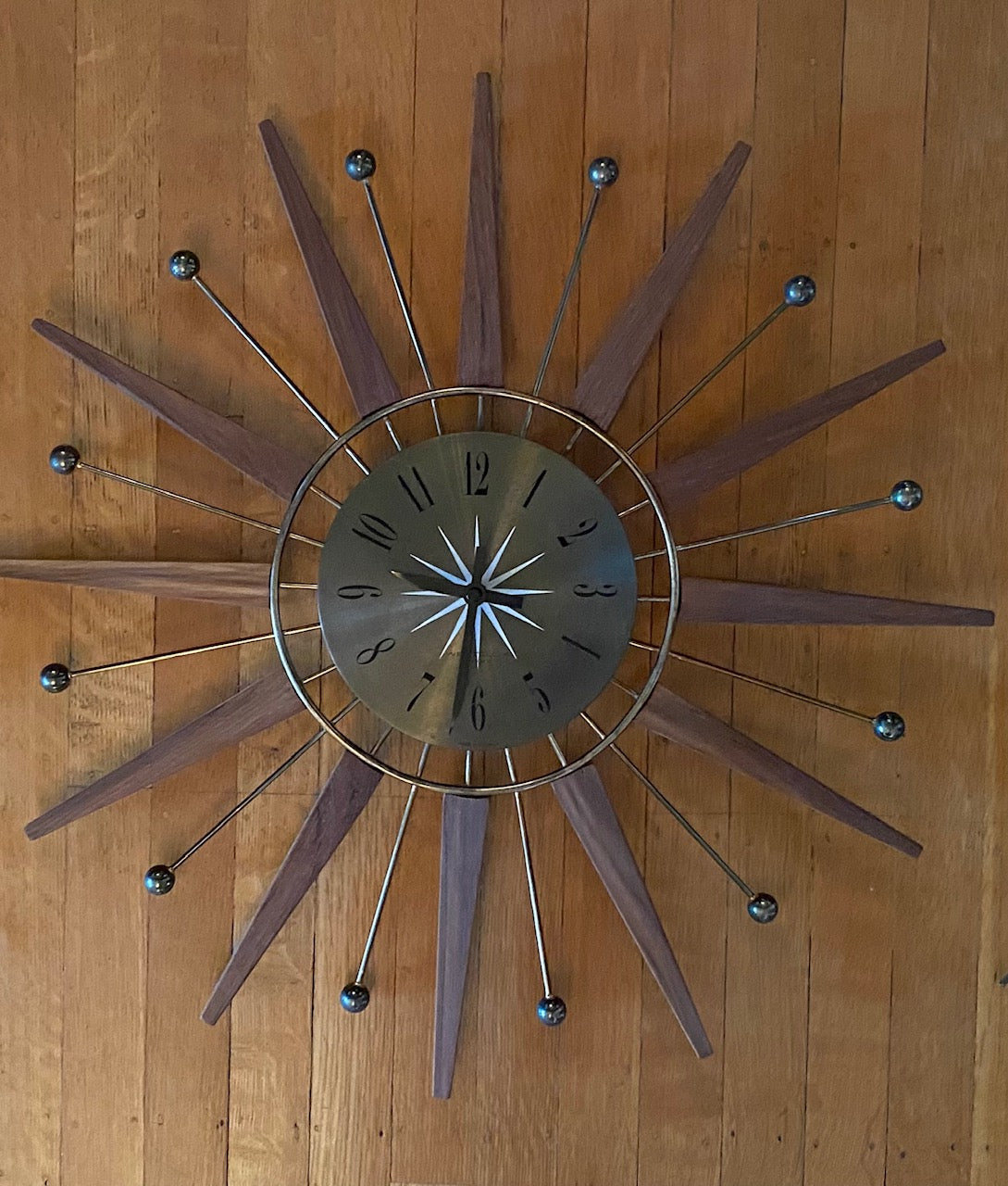 Vintage Westclox Teak Starburst Wall Clock- Cook Street Vintage