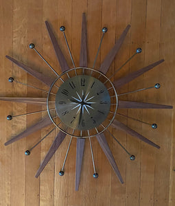 Vintage Westclox Teak Starburst Wall Clock- Cook Street Vintage
