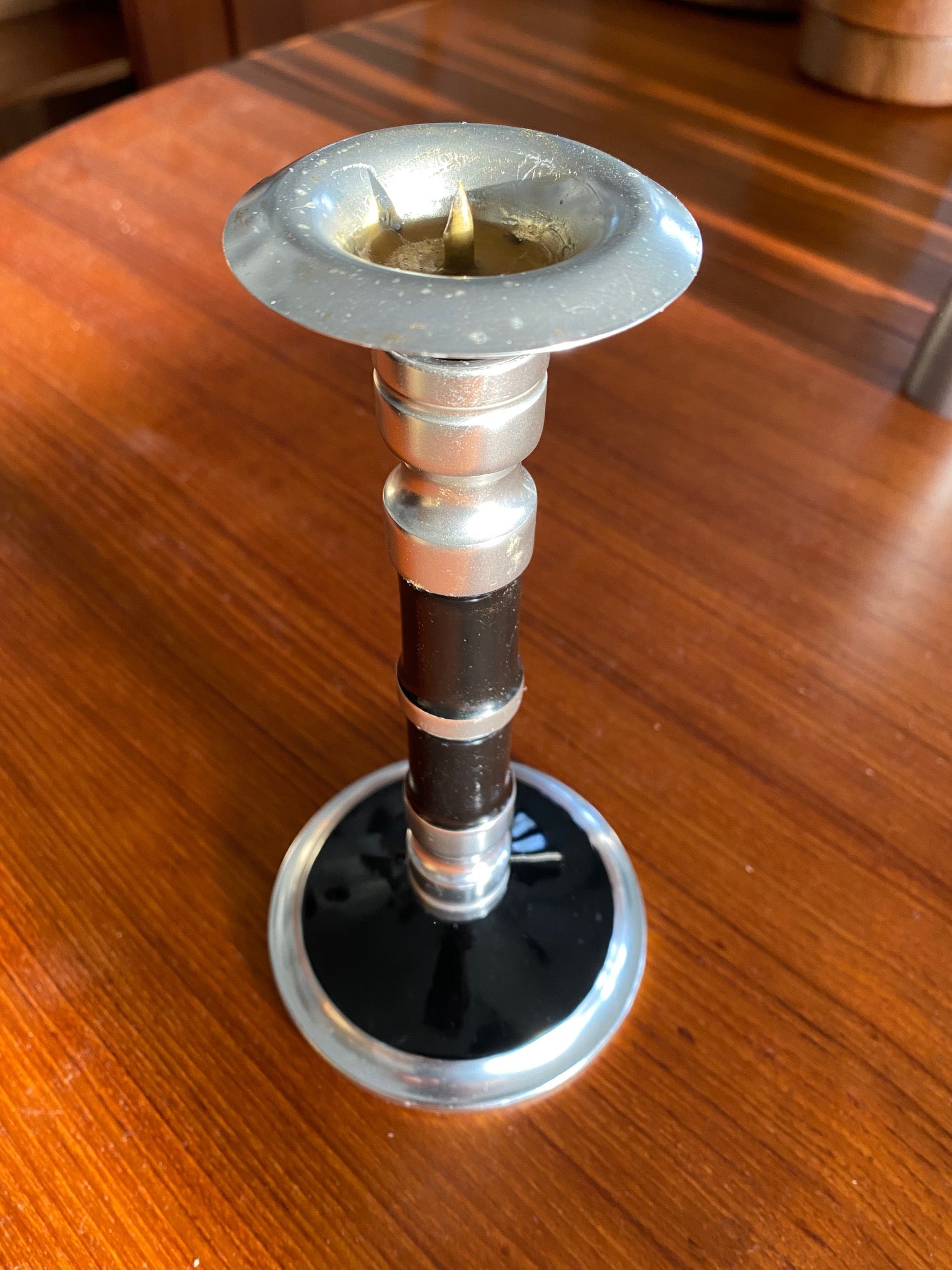 Single Art Deco Chrome & Enamel Puiforcat -like Candlestick-Cook Street Vintage