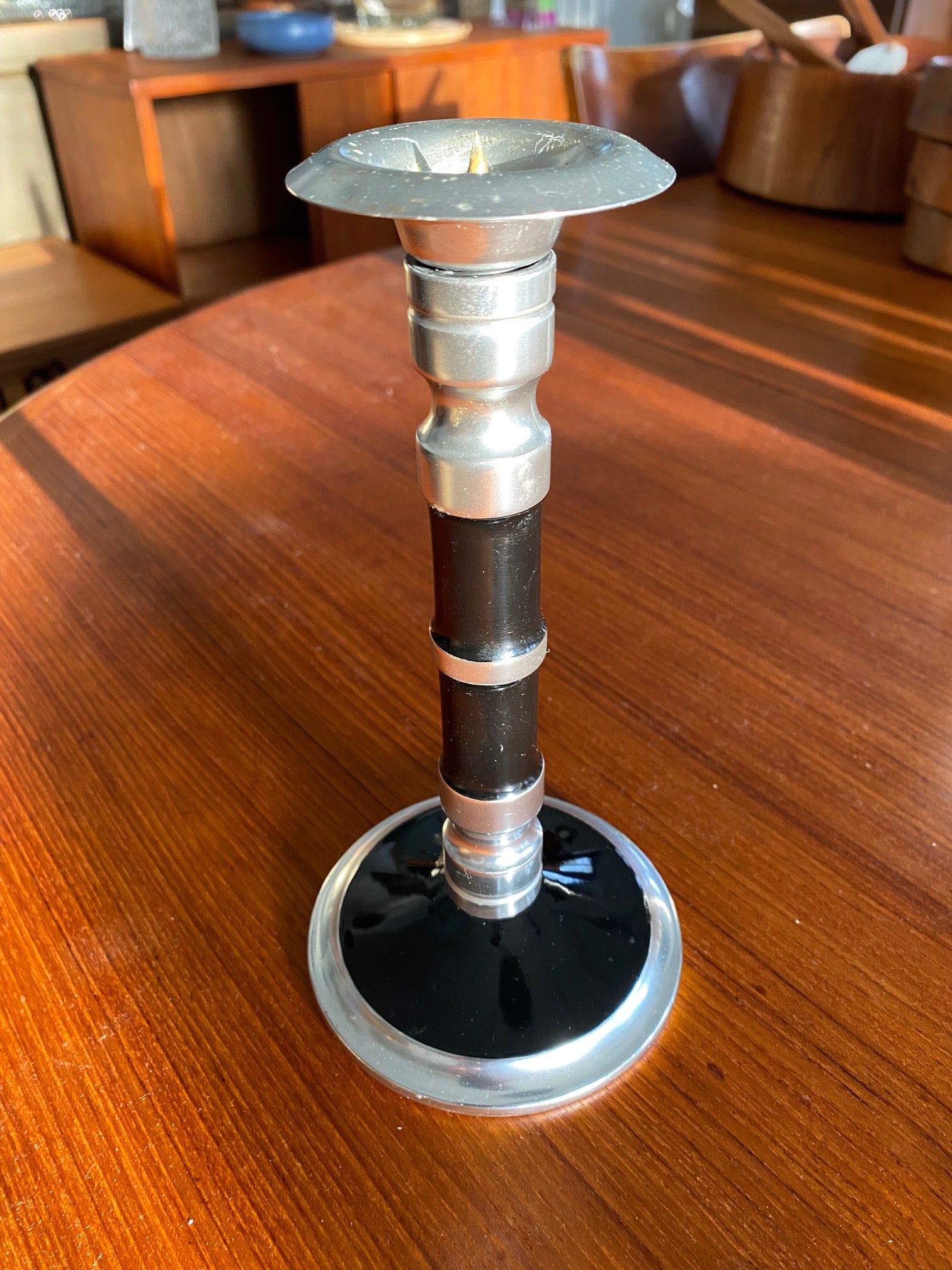 Single Art Deco Chrome & Enamel Puiforcat -like Candlestick-Cook Street Vintage