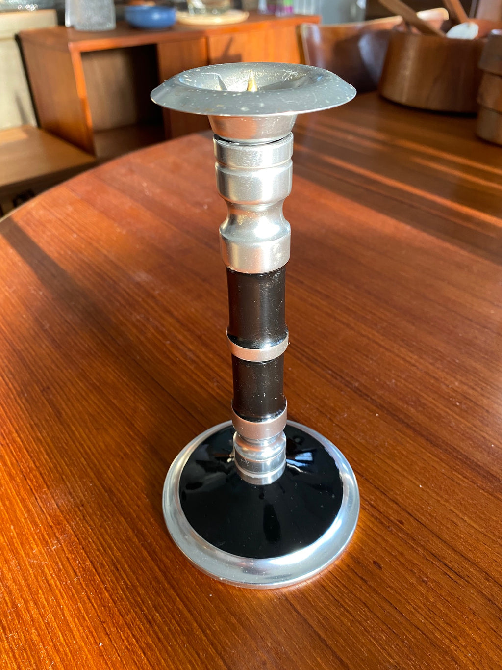 Single Art Deco Chrome & Enamel Puiforcat -like Candlestick-Cook Street Vintage