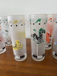 Complete set of 8 vintage Libbey Frosted Carousel Carnival theme Highball - Cook Street Vintage