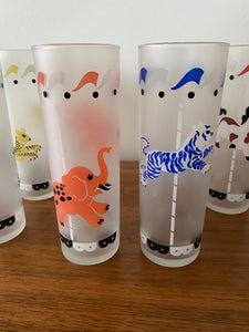 Complete set of 8 vintage Libbey Frosted Carousel Carnival theme Highball - Cook Street Vintage