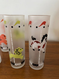 Complete set of 8 vintage Libbey Frosted Carousel Carnival theme Highball - Cook Street Vintage