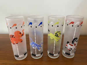 Complete set of 8 vintage Libbey Frosted Carousel Carnival theme Highball - Cook Street Vintage